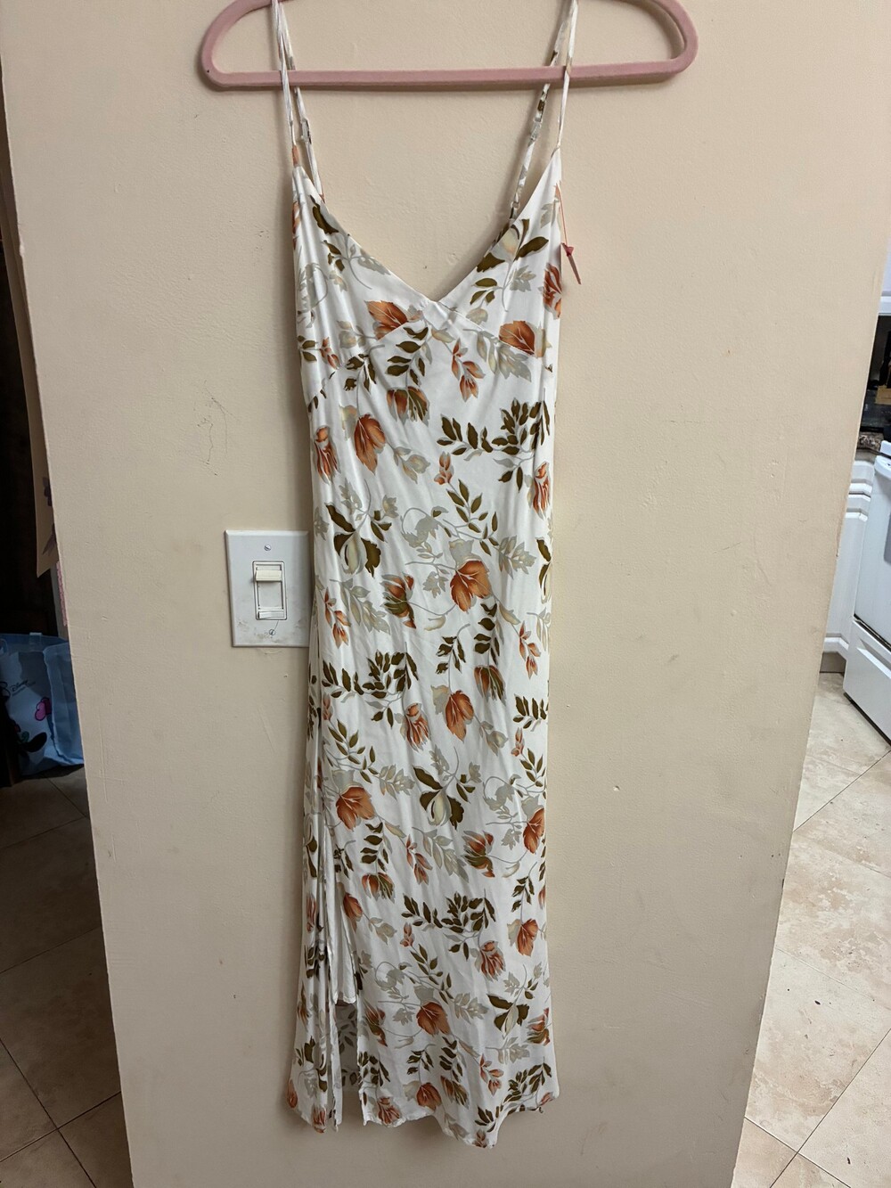 Fortunate One Floral Open Back Midi Dress M Ivory Boho